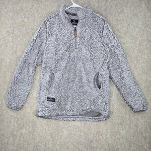 Simply Southern Womens Sherpa Pullover Jacket Gray S Polyester Half-Zip Pockets